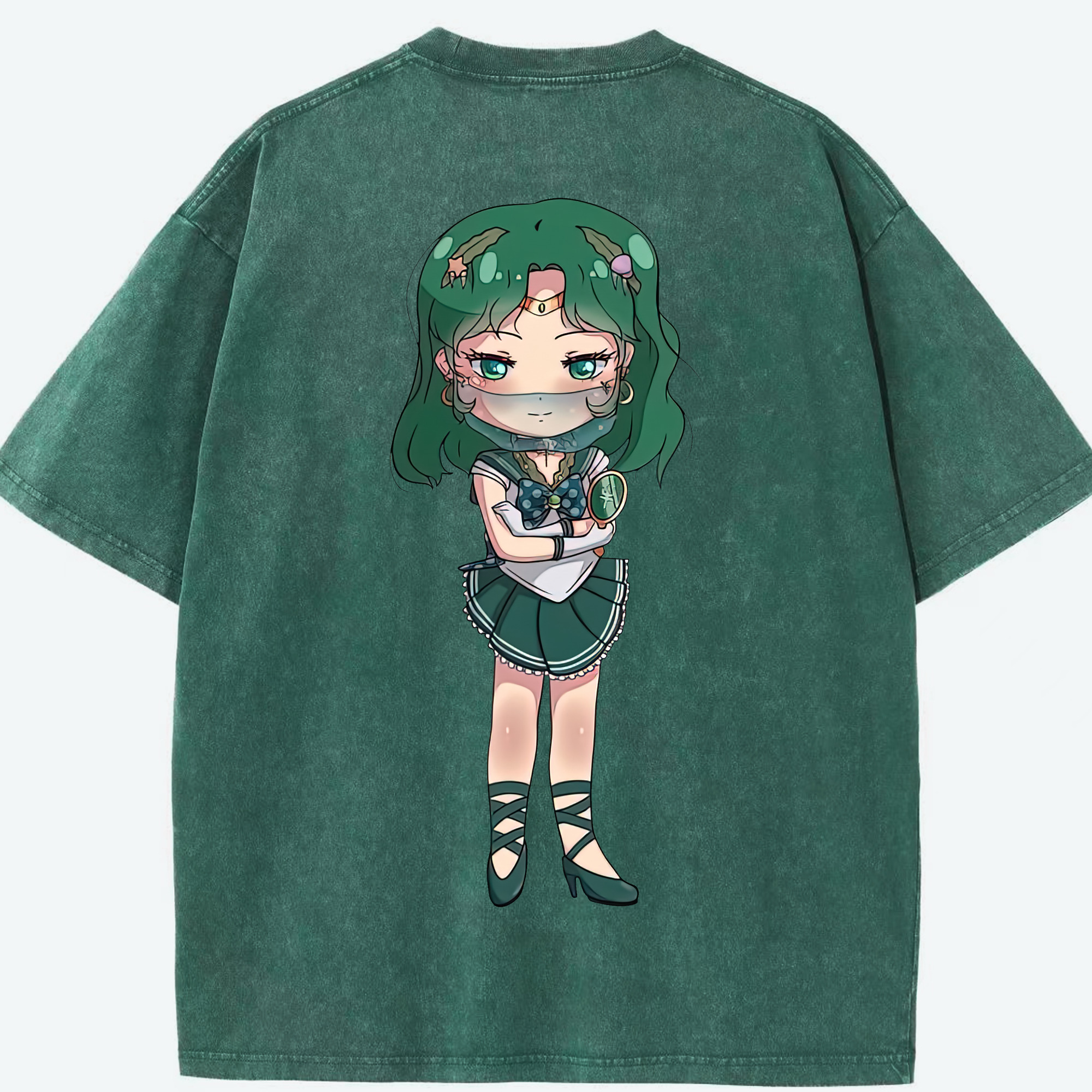 （画像用） 美少女戦士セーラームーン 海王 みちる（かいおう みちる） Sailor Moon Kaiou Michiru 綿100% ヴィンテージ風 半袖Tシャツ（背面プリント）